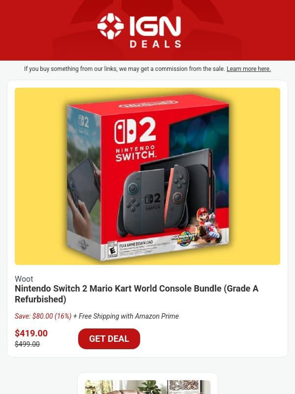 Daily Deals: Nintendo Switch 2 Mario Kart World Bundle for $419, 60% Off Logitech G29 Racing Wheel email from IGN