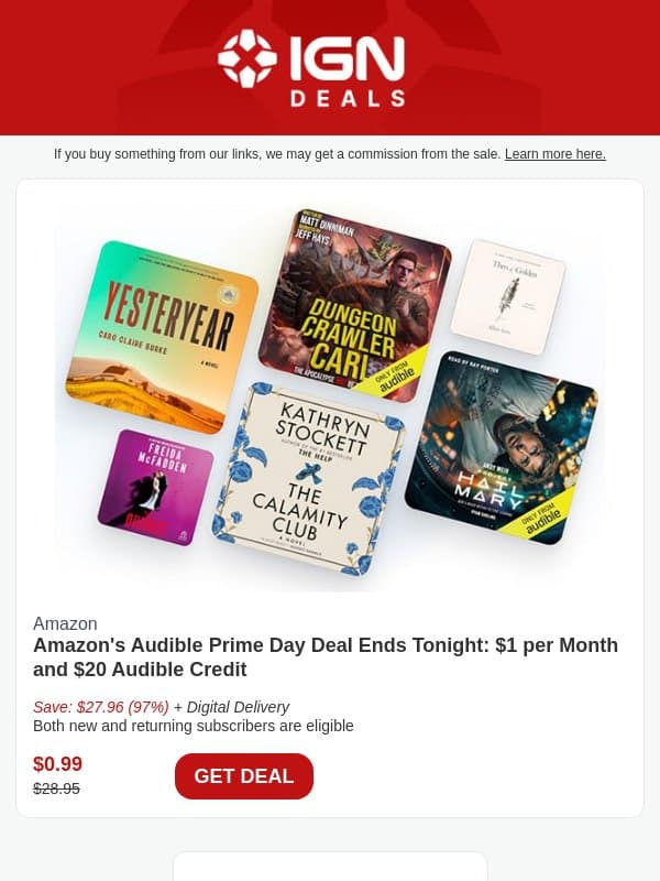 Daily Deals: Last Day to Get Audible for $1 Per Month, Big and Tall Gaming Chair, Adjustable Dumbbell Set, and More email from IGN