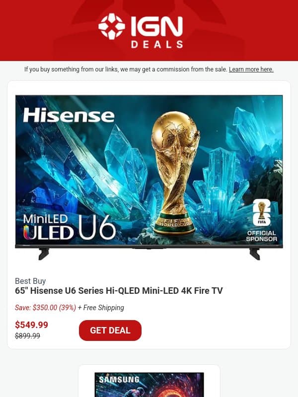 Daily Deals: 40% Off 2026 Hisense TV, 27" Samsung OLED Gaming Monitor for $300, $80 Off Switch 2 email from IGN