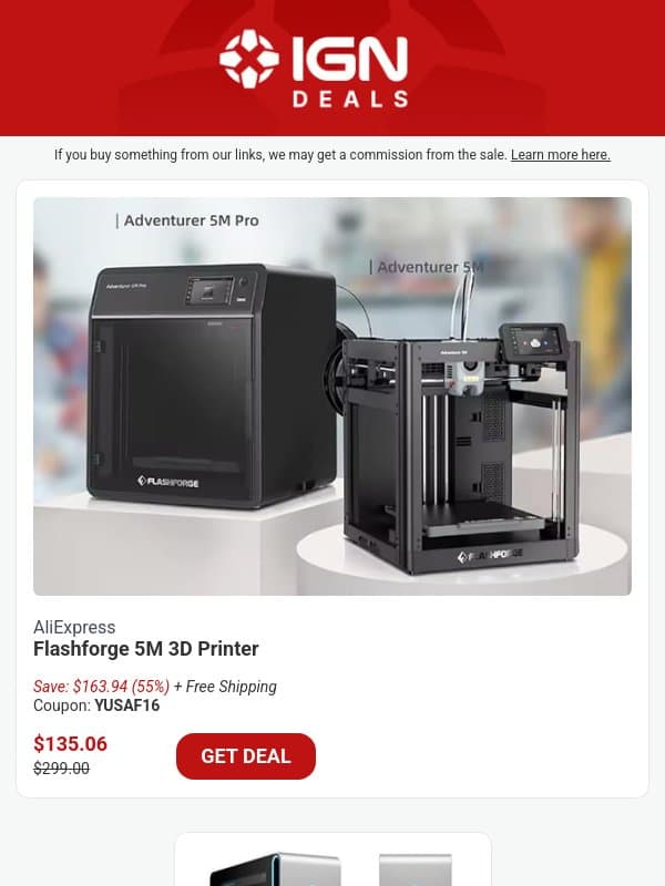 Daily Deals: Flashforge 3D Printer for $135, 48V 1,000W Electric eBike for $282, Pokemon TCG, and More email from IGN