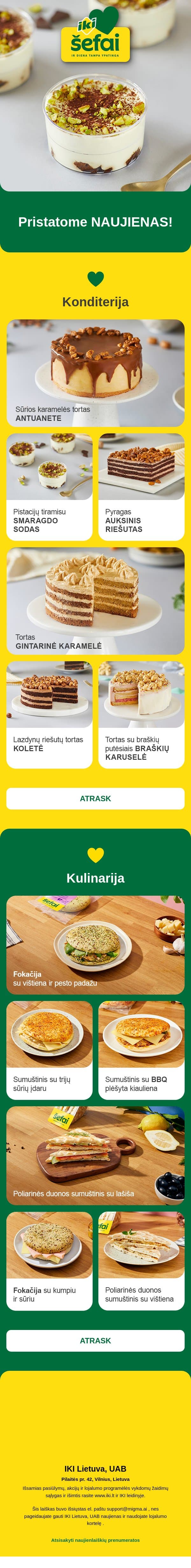 Nauji skoniai jūsų stalui jau čia! 🍰🥪 email from Iki screenshot