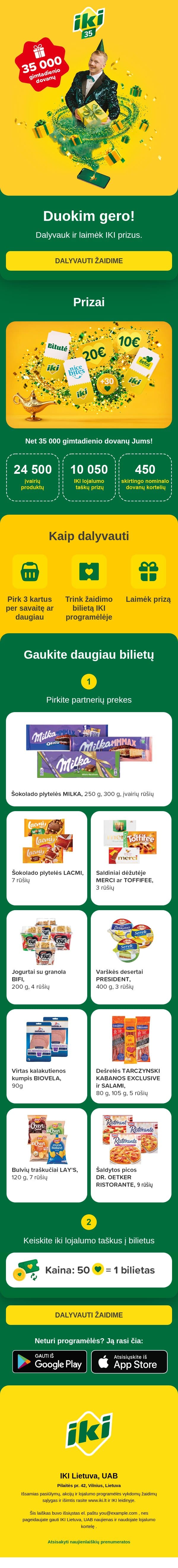 Net 35 000 gimtadienio dovanų laukia Jūsų!🎁 email from Iki screenshot