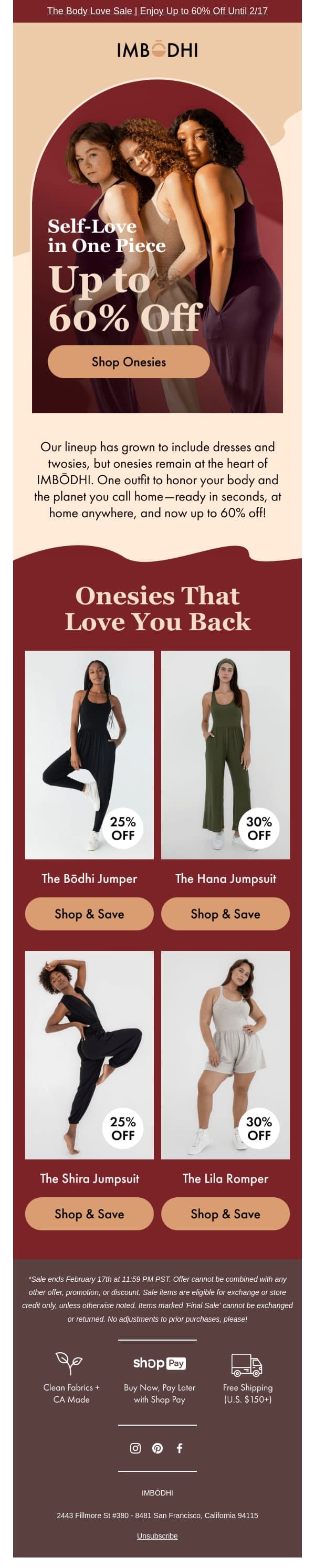 Onesies that your body loves email from IMBŌDHI screenshot