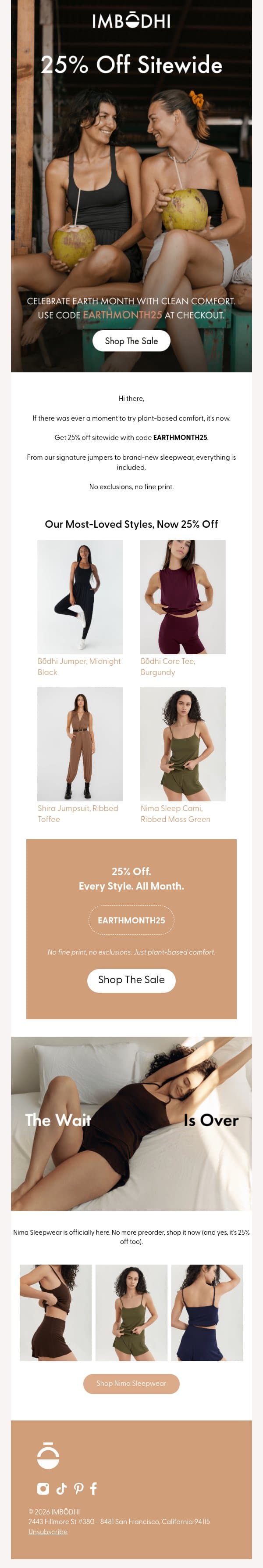 Your 25% off is waiting, use code EARTHMONTH25 email from IMBŌDHI screenshot