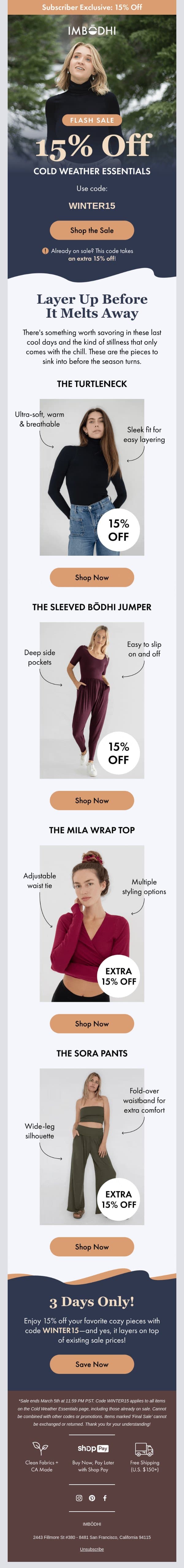 Your fave Winter layers email from IMBŌDHI screenshot
