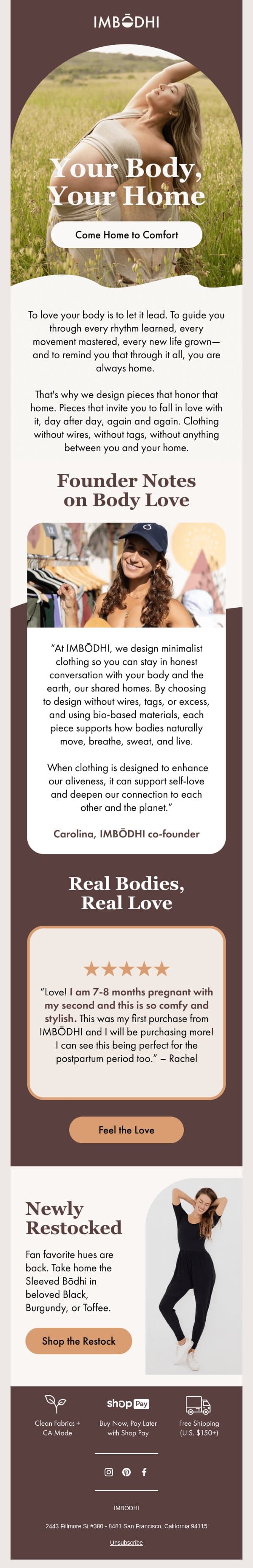 Made to feel like home email from IMBŌDHI screenshot