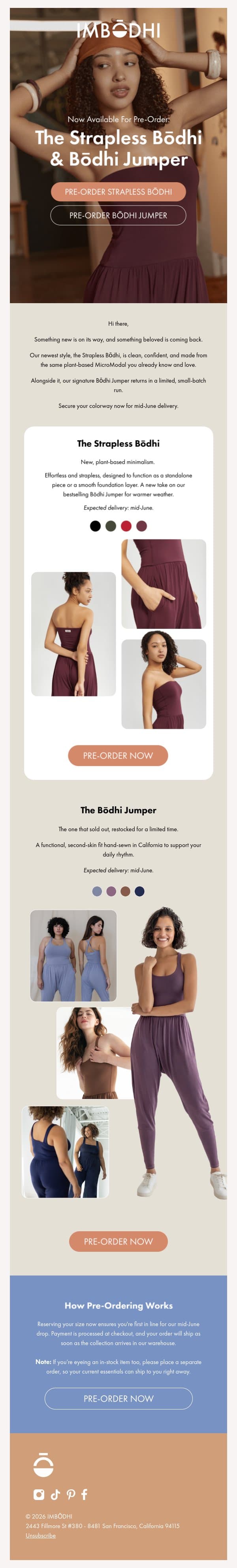 PRE-ORDER NOW: Strapless Bōdhi & Bōdhi Jumper email from IMBŌDHI screenshot