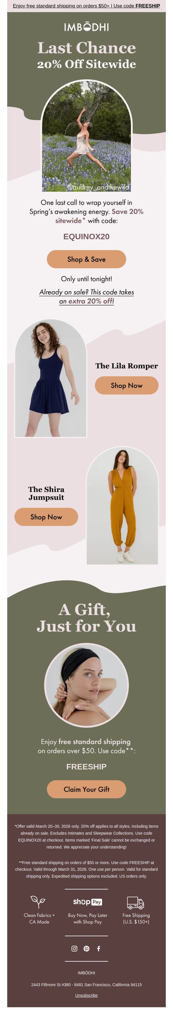 Final hours for 20% off email from IMBŌDHI screenshot