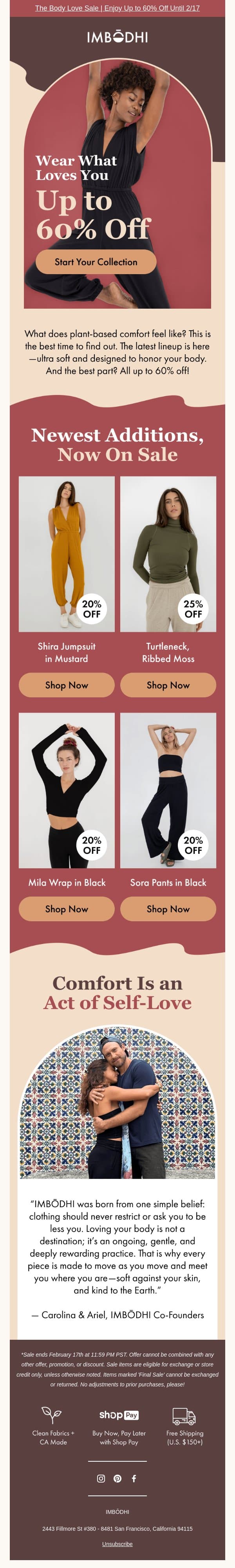 Fresh styles, up to 60% off email from IMBŌDHI screenshot