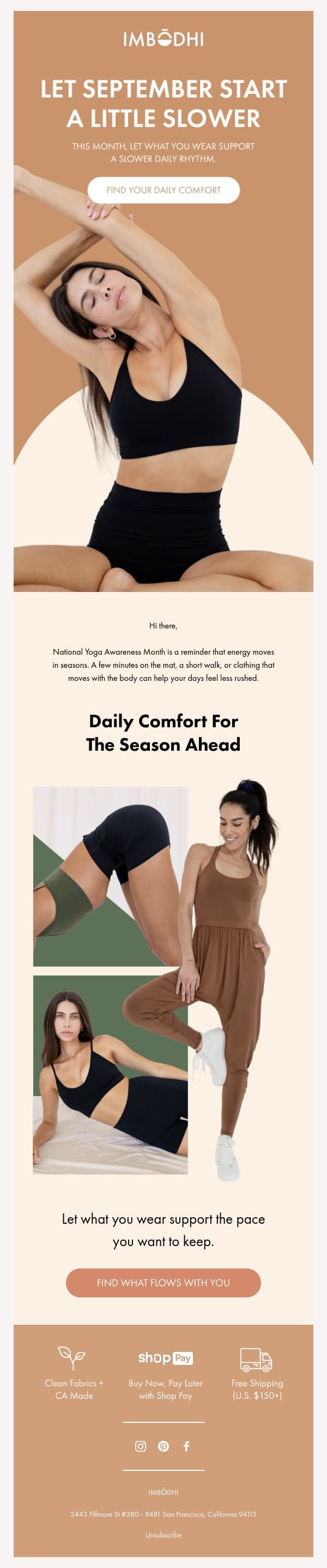 Let Your Body Set The Pace This Month email from IMBŌDHI screenshot