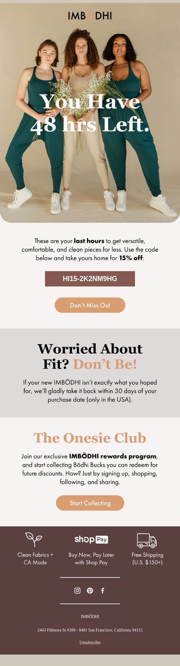 That 15% off? email from IMBŌDHI screenshot