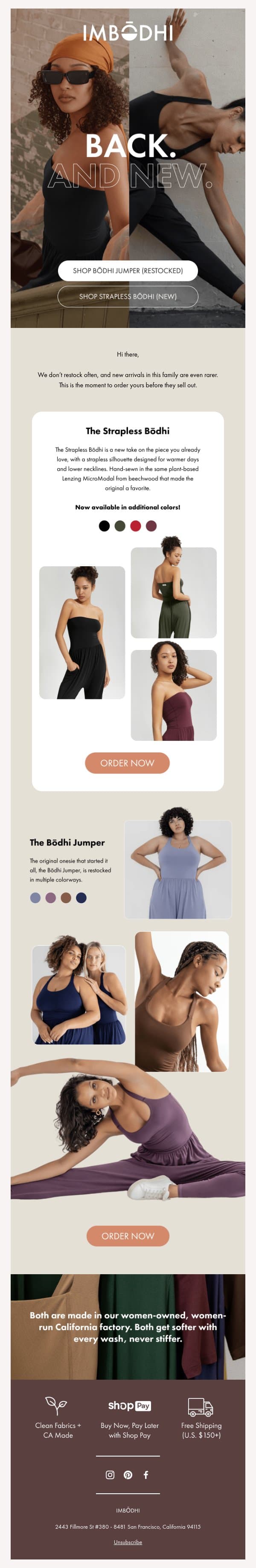 Two arrivals: one back, one brand new email from IMBŌDHI screenshot
