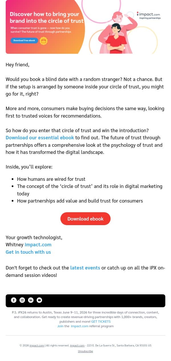 What do blind dates have to do with your brand’s future? email from Impact screenshot