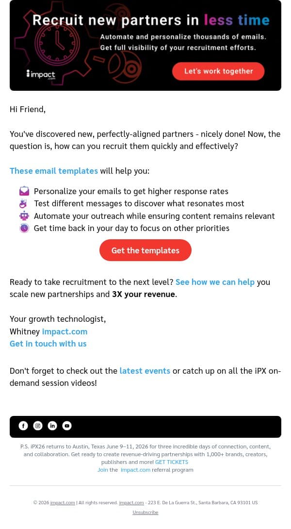 4 must-have email templates for effective outreach email from Impact screenshot