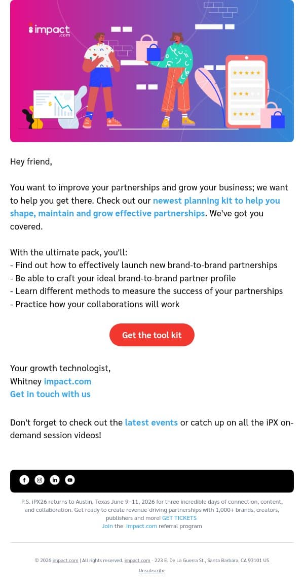 Here's your ultimate brand-to-brand partnership pack email from Impact screenshot