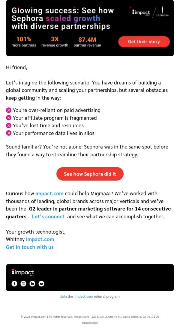 🤫 Sephora's secret to 3X revenue and global scale email from Impact screenshot