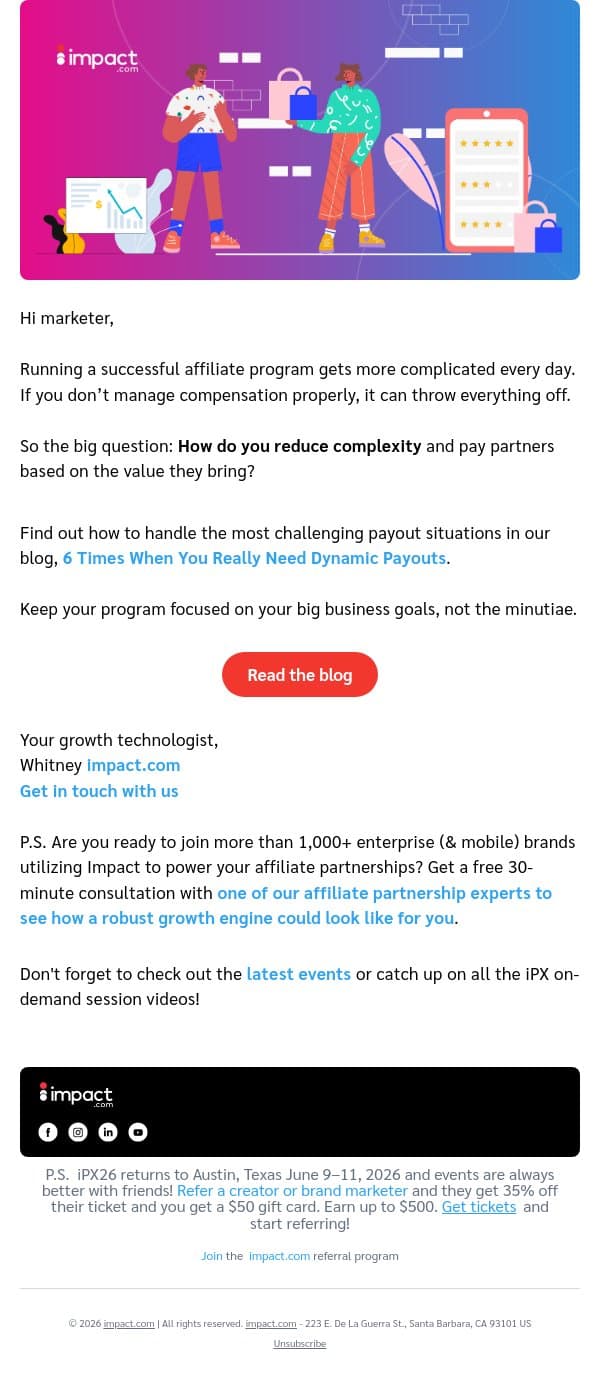 Are you paying your affiliate partners fairly? Here’s how—it’s easy email from Impact screenshot