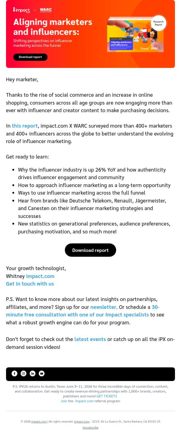 📉 This might be the best report to get Influencer Marketing insights email from Impact screenshot