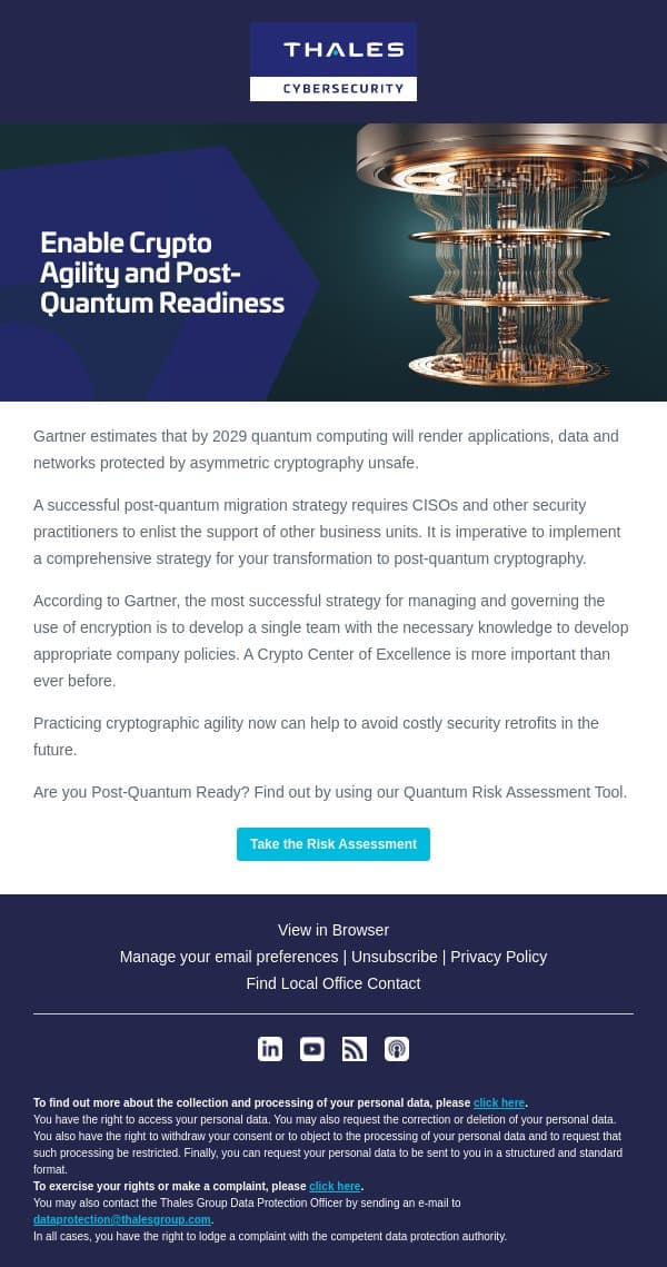 Enable Crypto Agility and Post-Quantum Readiness email from Imperva screenshot