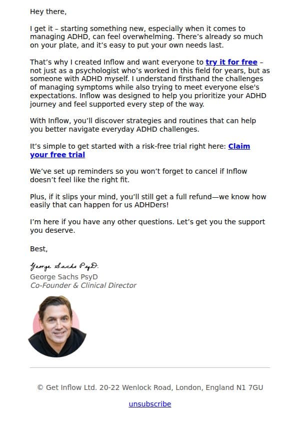 Hey email from Inflow screenshot