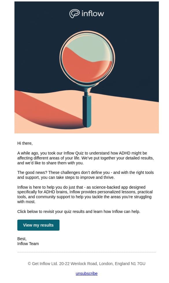 Your Inflow Quiz Results are ready! email from Inflow screenshot