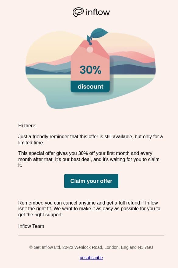 Re: Don't miss your 30% Inflow discount email from Inflow screenshot