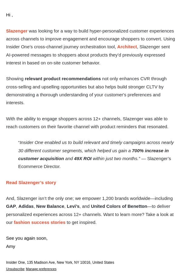 How to achieve 49X ROI in two months email from Insider screenshot