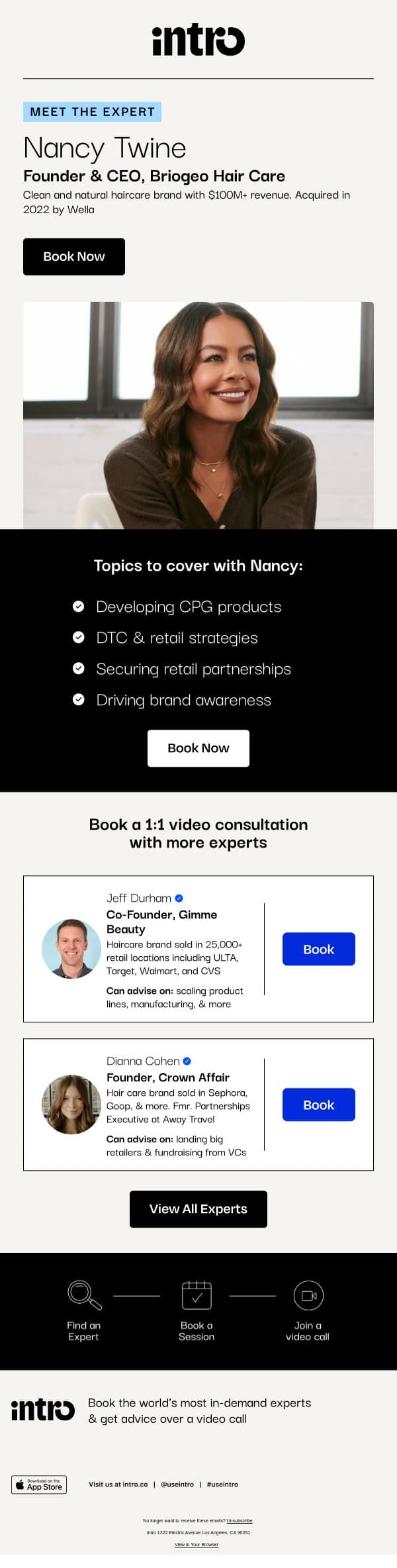 You Nancy (Founder & CEO of Briogeo Hair Care) email from Intro screenshot