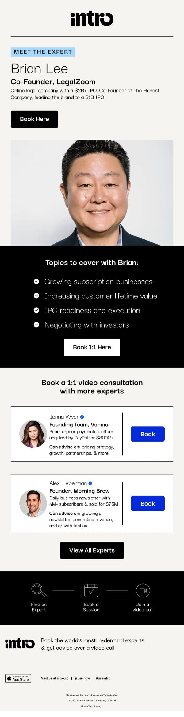 You Brian (Co-Founder of LegalZoom) email from Intro screenshot