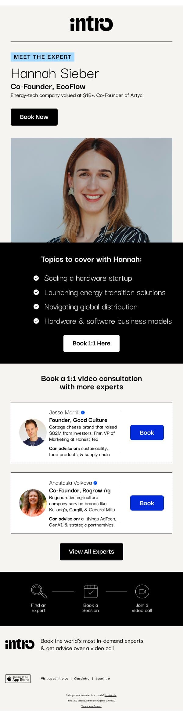 You Hannah (Co-Founder of EcoFlow) email from Intro screenshot