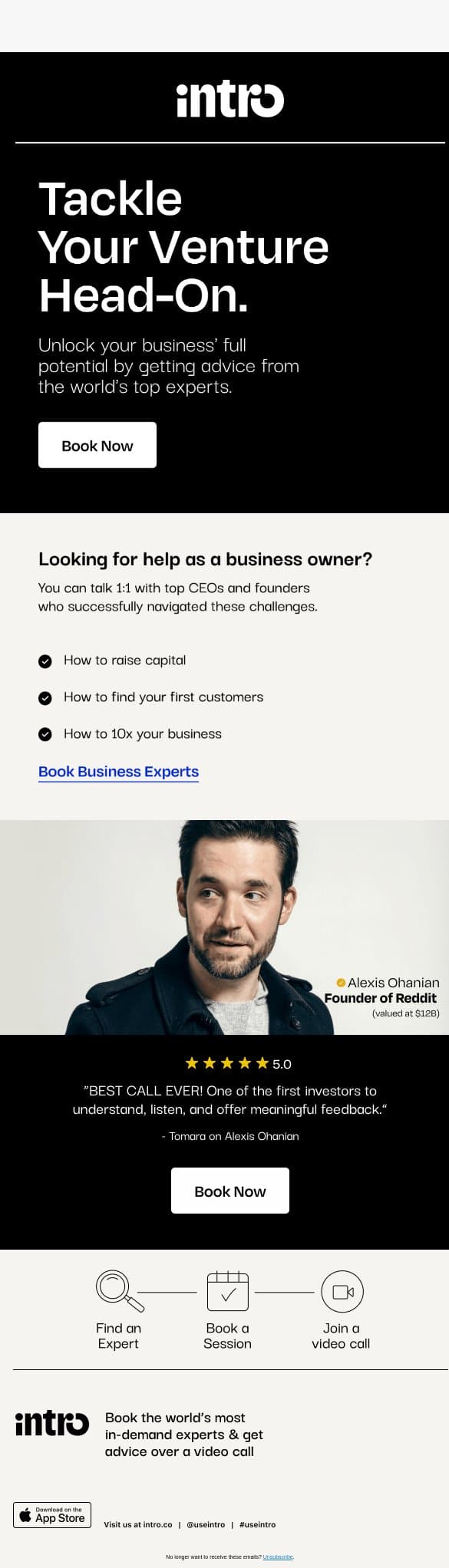 Don’t get stuck—ask the experts. email from Intro screenshot