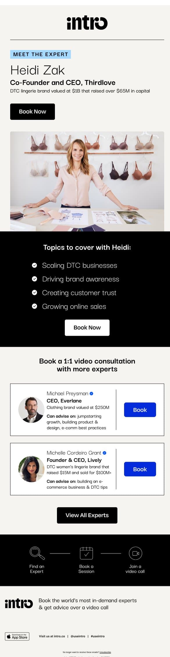 You Heidi (Founder of ThirdLove) email from Intro screenshot