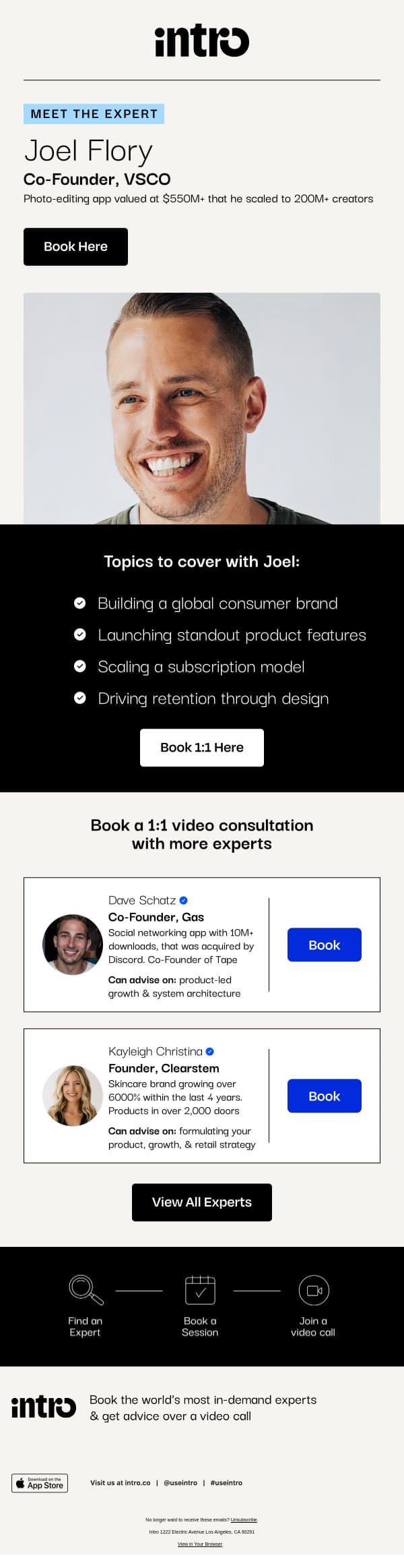 You Joel (Co-Founder of VSCO) email from Intro screenshot