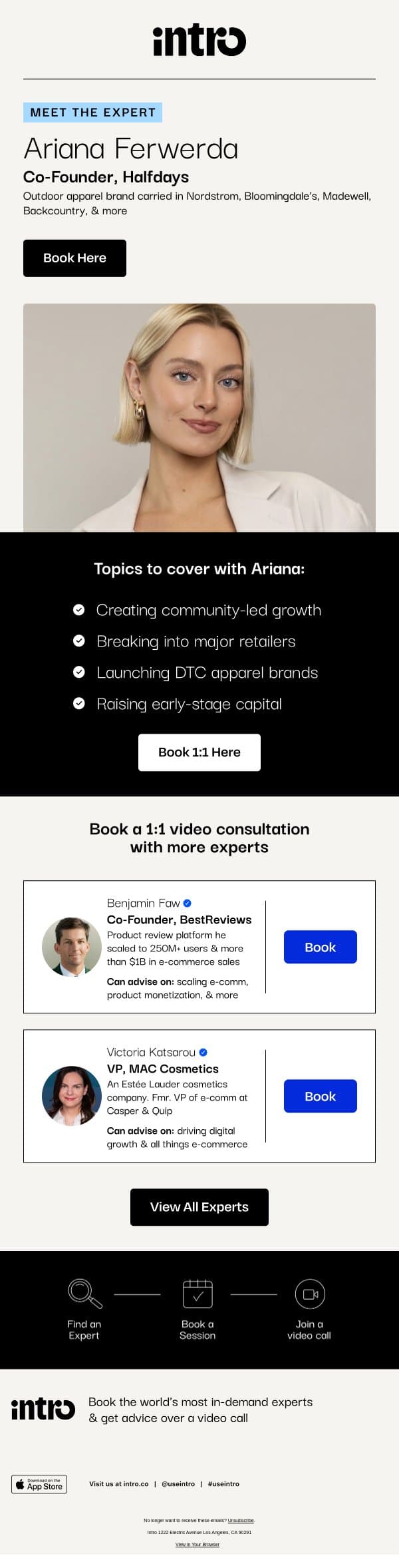 You Ariana (Co-Founder of Halfdays) email from Intro screenshot
