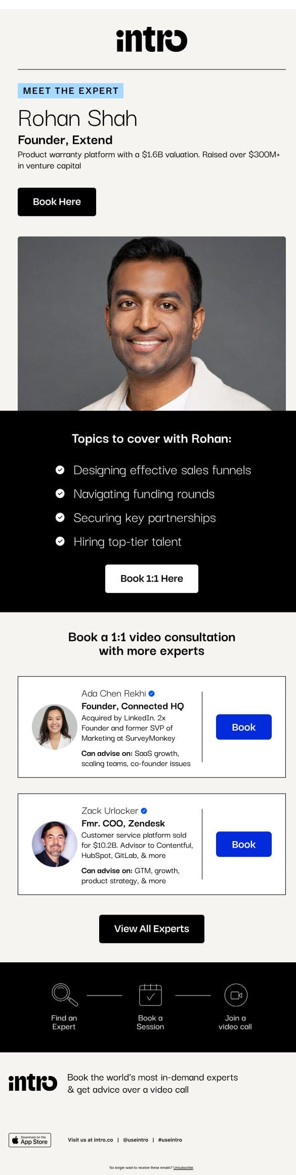 You Rohan (Founder of Extend) email from Intro screenshot