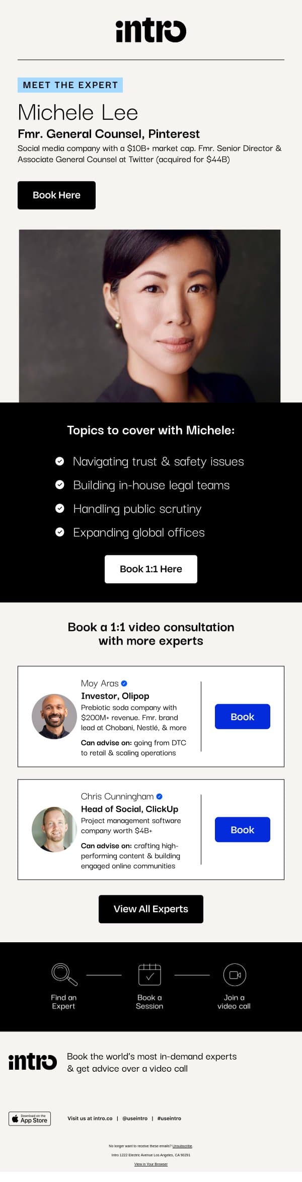 You Michele (Fmr. General Counsel at Pinterest) email from Intro screenshot