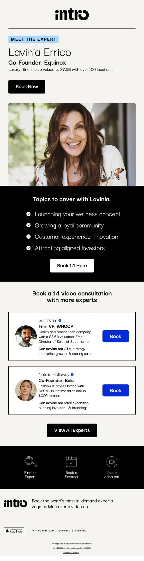 You Lavinia (Co-Founder of Equinox) email from Intro screenshot
