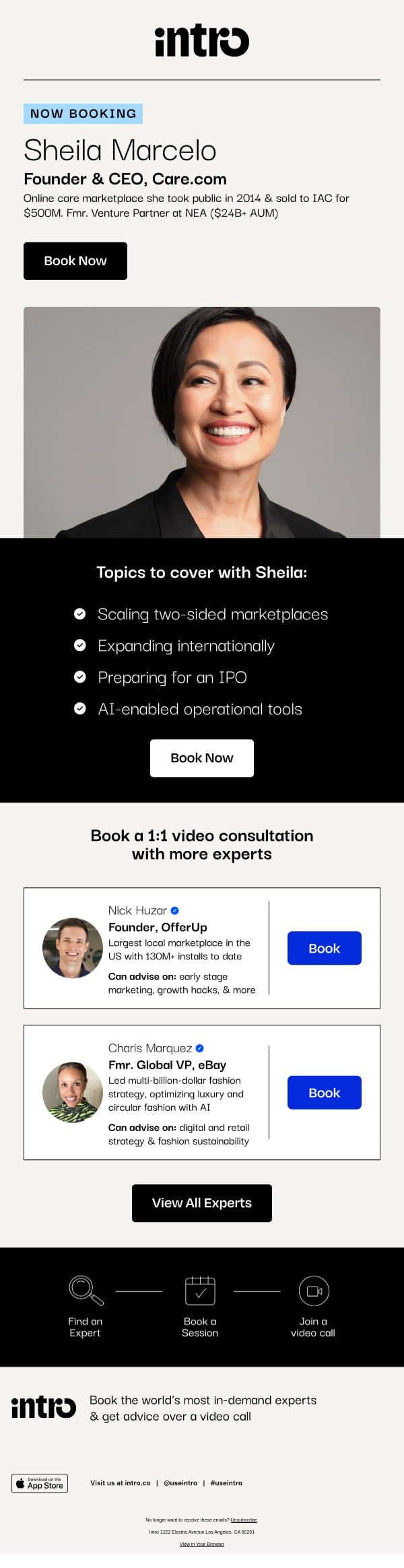 You Sheila (Founder & CEO of Care.com) email from Intro screenshot
