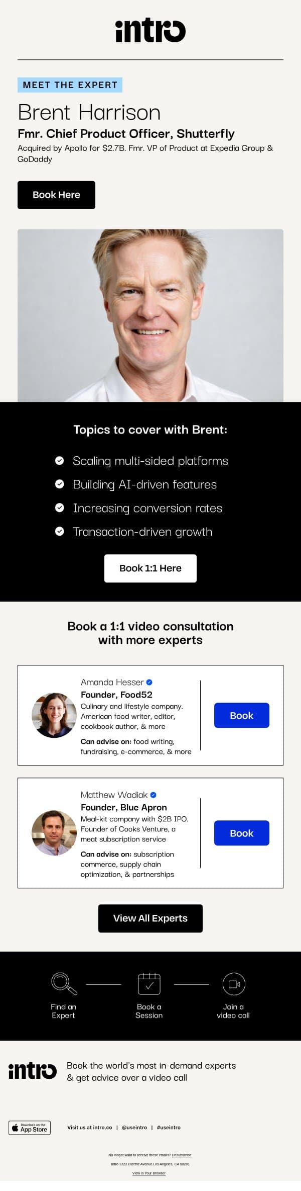 You Brent (Fmr. Chief Product Officer at Shutterfly) email from Intro screenshot