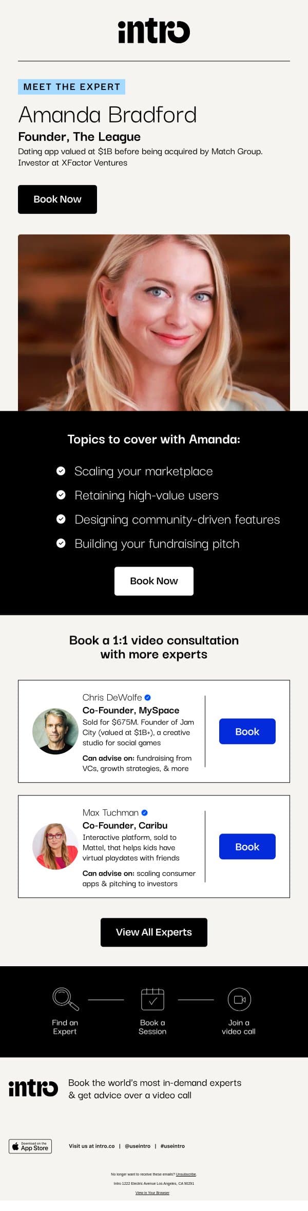 You Amanda (Founder of The League) email from Intro screenshot
