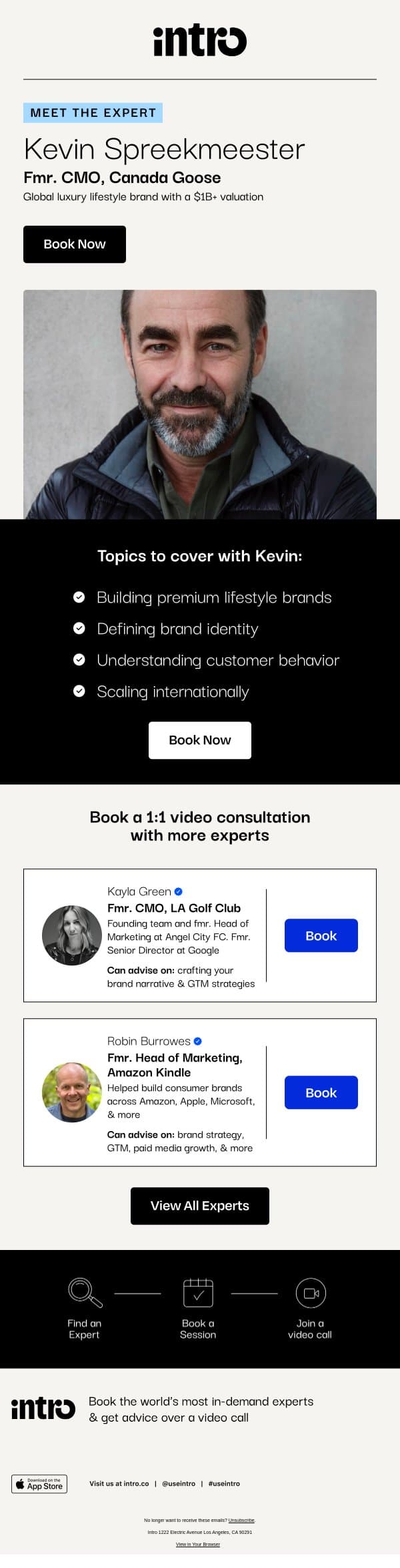 You Kevin (Fmr. CMO at Canada Goose) email from Intro screenshot