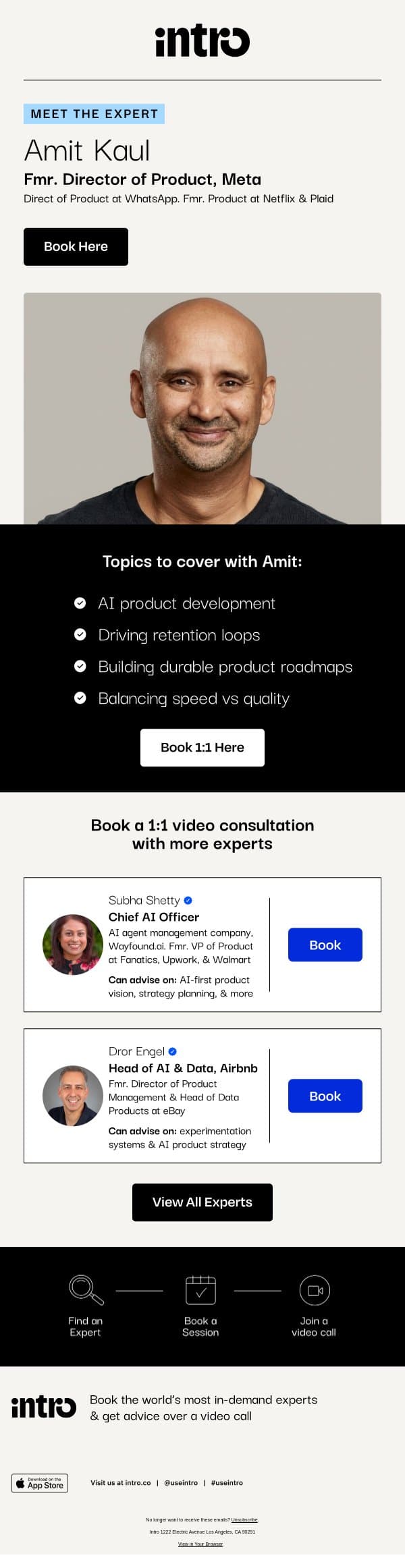 You Amit (Fmr. Director of Product at Meta) email from Intro screenshot