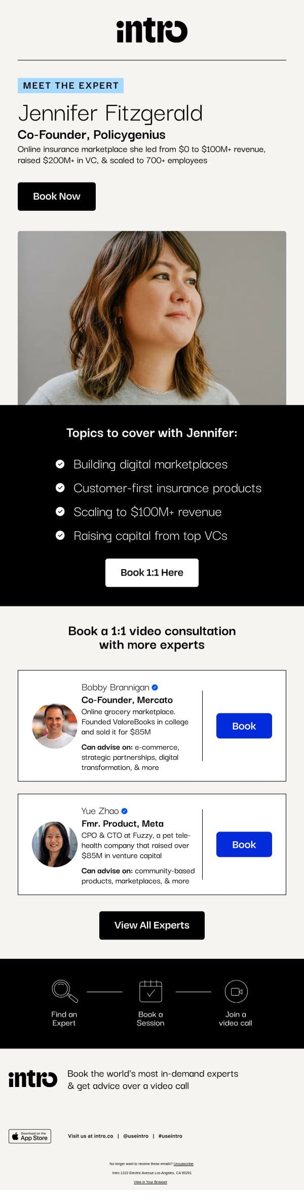 You Jennifer (Co-Founder of Policygenius) email from Intro screenshot