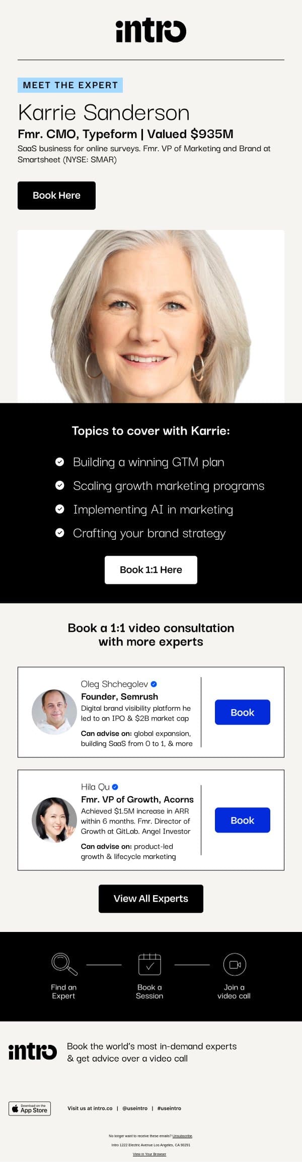 You Karrie (Fmr. CMO at Typeform) email from Intro screenshot