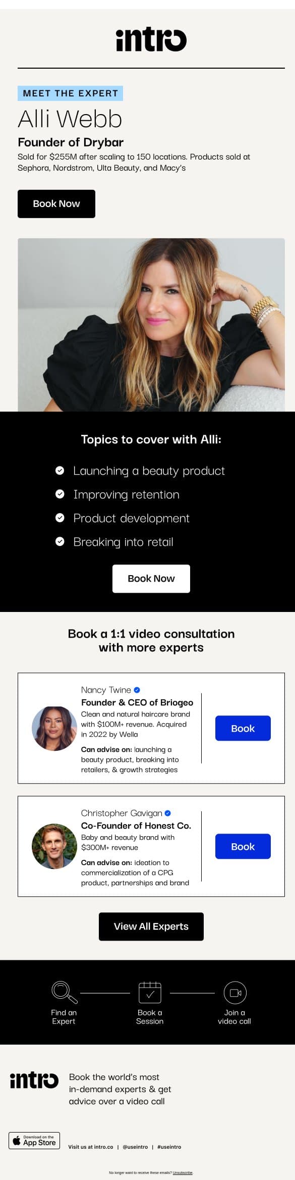 You Alli (Founder of Drybar) email from Intro screenshot