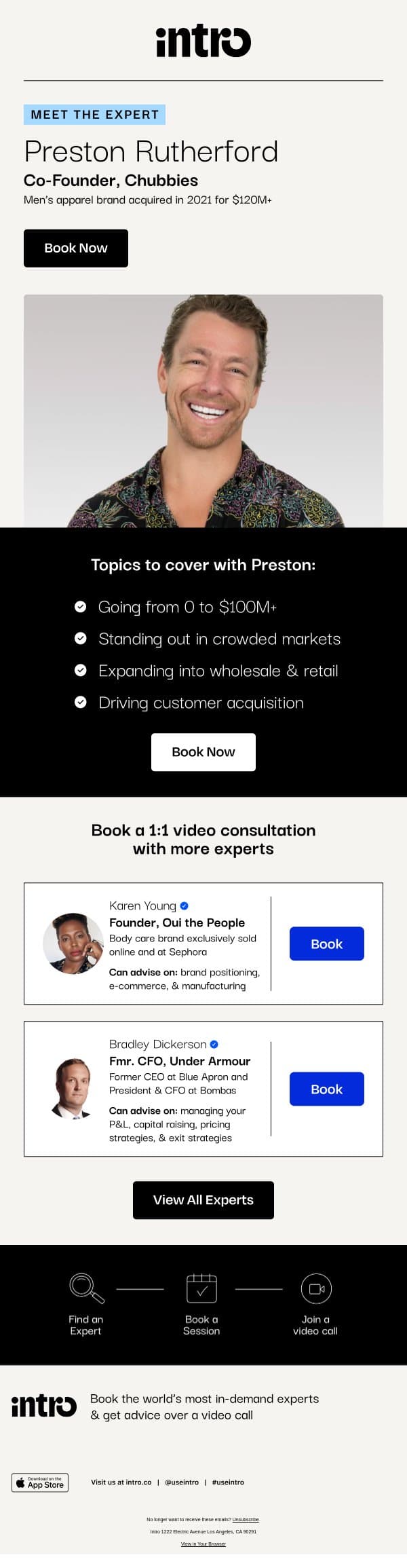 You Preston (Co-Founder of Chubbies) email from Intro screenshot