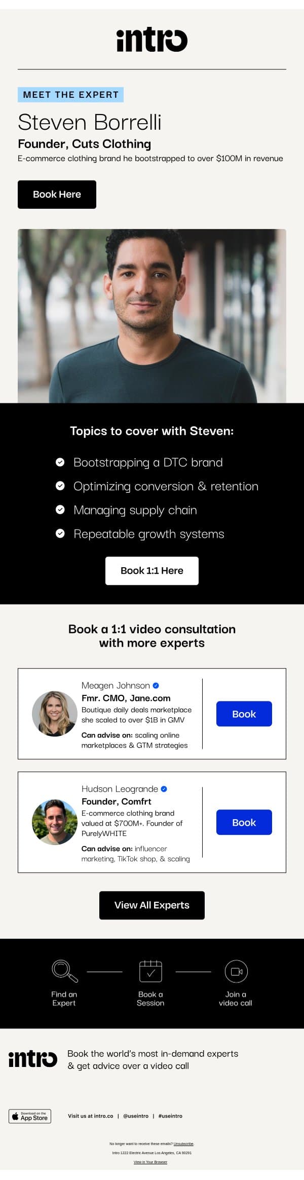 You Steven (Founder of Cuts Clothing) email from Intro screenshot