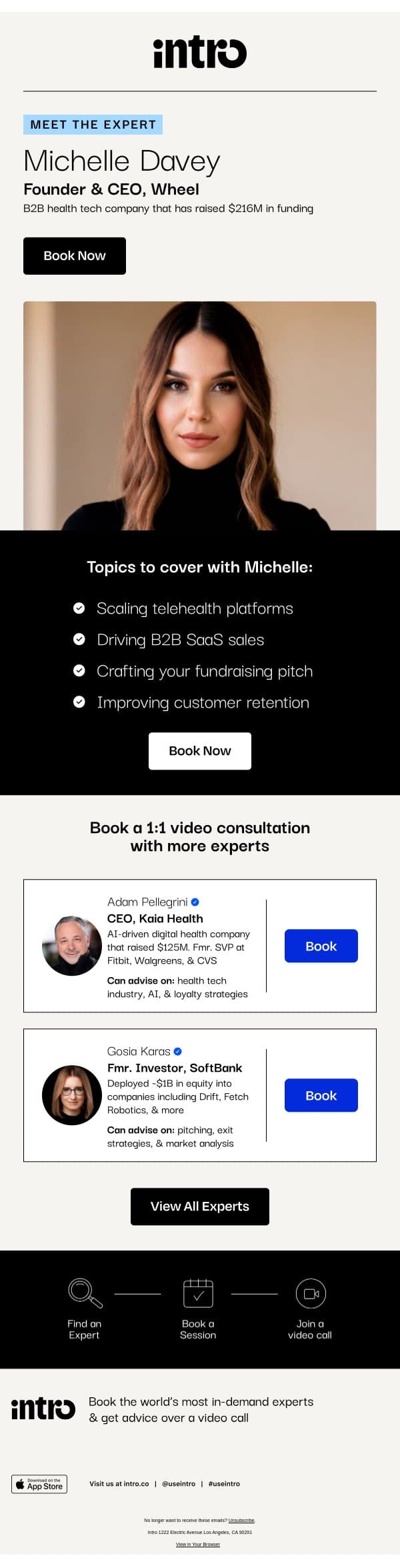 You Michelle (Founder & CEO of Wheel) email from Intro screenshot