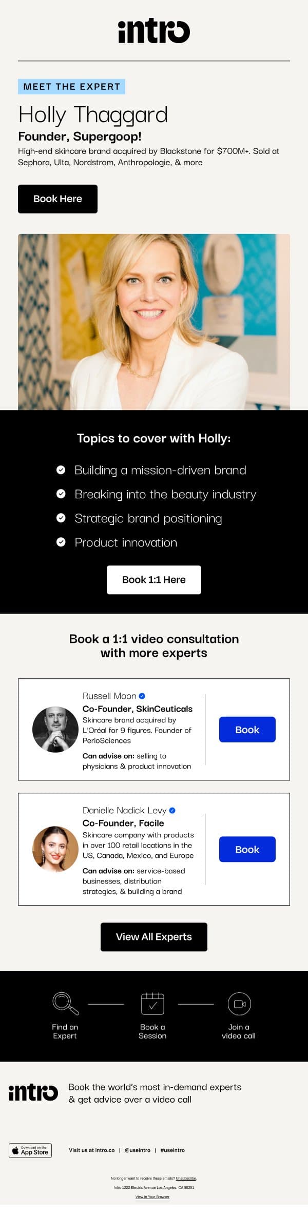 You Holly (Founder of Supergoop!) email from Intro screenshot