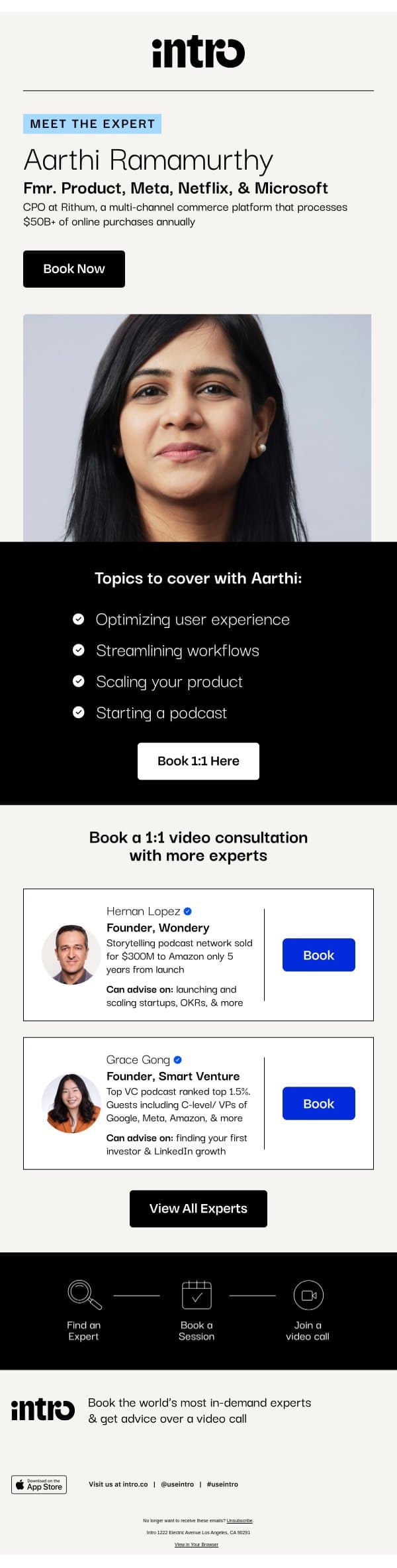 You Aarthi (Fmr. Product at Meta, Netflix, & Microsoft) email from Intro screenshot